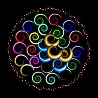 Illustration of a circle made of colorful swirls on a black background. vector
