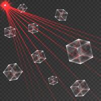Set of transparent low polygonal geometric shapes with red rays vector