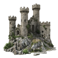 Ancient Castle on Rock with Stone Tower - Transparent Background. png
