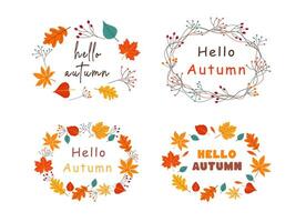 hello autumn text with autumn leaves. illustration. vector