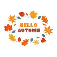 hello autumn text with autumn leaves. illustration. vector