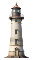 Classic red and white lighthouse standing tall, isolated on tranparent background png