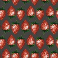 Seamless pattern with fresh and juicy strawberries isolated on white background, hand drawn watercolor illustration. For background, fabric and textile, postcard, packaging. vector