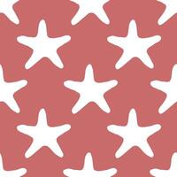 Seashells seamless pattern with starfish silhouette illustration in white color on pink background. Sea star sketch, sea drawing. Summer ocean beach seaside print for background, textile, fabric vector