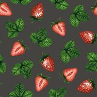Seamless pattern with fresh and juicy strawberries and green leaves isolated on white background, hand drawn watercolor illustration. Ideal for background, fabric and textile, postcard, packaging. vector