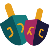 Two colorful dreidels with the word hanukkah on them png