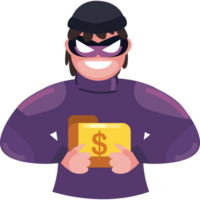 A cartoon thief holding a folder with money png