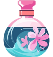 A bottle with pink flowers floating inside png