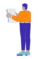 Eyeglasses arab man holding document 2D cartoon character. Office worker manager. Middle eastern guy checking paperwork isolated person flat on white background. Spot illustration colorful vector