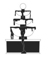 Punch fountain beverage flowing black and white 2D line object. Refreshing chocolate liquid splashing. Self service drink party isolated clip art outline item. Monochromatic spot illustration vector