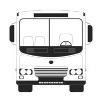 Back to school bus black and white 2D line object. Schoolbus vehicle isolated outline item. Public transport empty. Minibus front view student transport monochromatic flat spot illustration vector