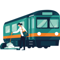 A man is standing next to a train png