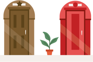 Two doors with a plant in front of them png