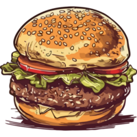 A hamburger is shown in a sketchy style png