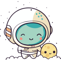 An astronaut holding a moon and a small alien png
