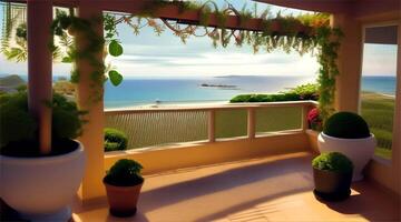 A coastal living room with a beautiful sea view, where the waves and horizon provide a scenic backdrop for a relaxing space. video