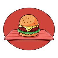 Bacon burger with beef patty on red wooden table vector
