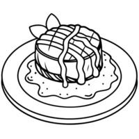 A piece of perfectly grilled filet mignon. wrapped in bacon. resting on a white plate and covered in vector