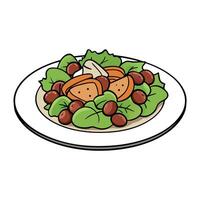 Freshly prepared chicken salad with mixed greens. juicy grapes. crispy bacon. and crunchy pecans. ga vector