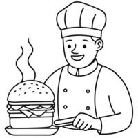 Bakery chef prepares burger closeup. beef burger-making process. burger preparing. burger. burger cl vector