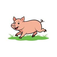 A pig running in the grass vector