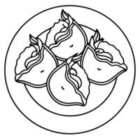 Fried dumplings with onion and bacon top view vector