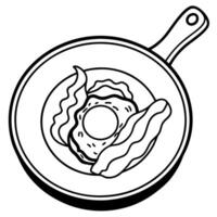 Fried Egg with Bacon and Corn in a Cast Iron Pan vector