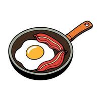 Crispy Bacon and Fried Egg in Cast Iron Pan vector