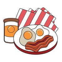 Breakfast spread with fried eggs bacon sausages and toast displayed with a vacant spot for a copy sp vector