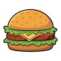 A close-up of a juicy bacon cheeseburger with fresh lettuce. tomato. and melted cheese. The burger b vector