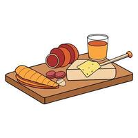 Assorted cured meats cheese and honey on a board vector
