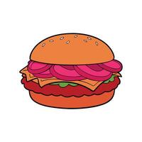 Close-up of a Pulled Pork Sandwich with Red Onion on a Sesame Seed Bun. White Background. Fast Food. vector