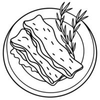 Hot fried crunchy bacon slices in plate with herbs vector