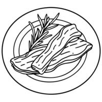 Delicious smoked bacon served with rosemary on table vector