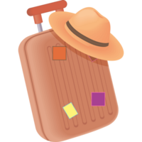 A suitcase with a hat and stickers on it png