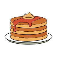 A stack of pancakes topped with bacon and maple syrup. vector