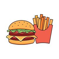Cheeseburger with bacon and a side of fries. vector