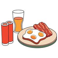 Bacon and eggs served with toast on a table vector