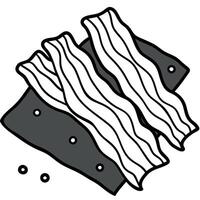 Crispy bacon strips on a slate plate with peppercorns. vector