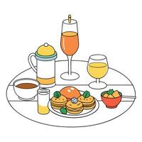Brunch setup with eggs benedict mimosas and croissants vector