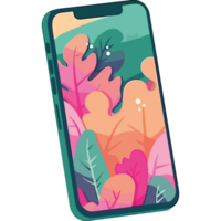 An iphone with colorful leaves on the screen png