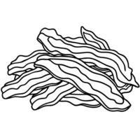 A pile of bacon sitting on top of a white table vector