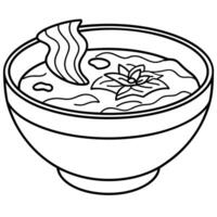 A bowl of soup with bacon and parsley on a black table vector