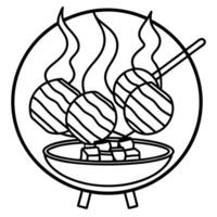 Bacon wrapped scallops on the grill with the fire on vector