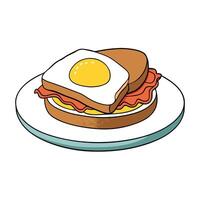A breakfast sandwich on a plate with bacon and an egg vector