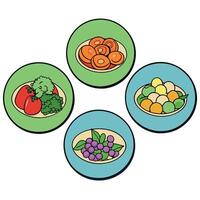 A set of plates with salad assorted with vegetables vector
