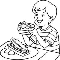 A child enjoying a crispy bacon sandwich at a picnic vector
