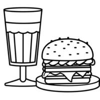 Juicy cheeseburger with craft beer on a rustic table. vector