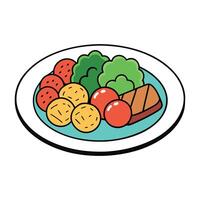 A plate of food with a variety of meats and vegetables vector