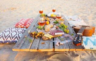 Top view beach picnic table photo
